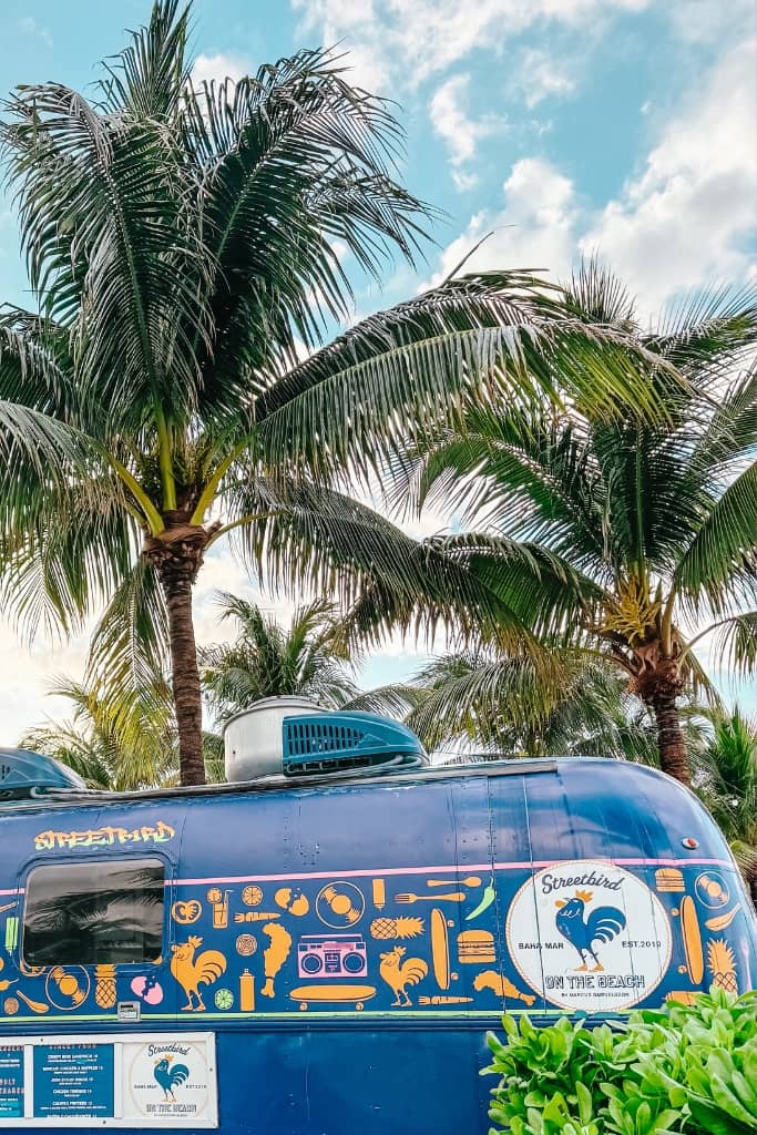 one of the food trucks on the beach at the baha mar resort in nassau