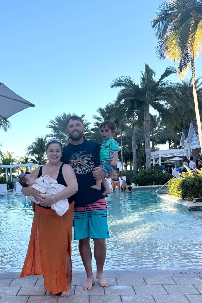 family at one of the pools at the resort that guests of all three hotels (rosewood, grand hyatt, and SLS) could use