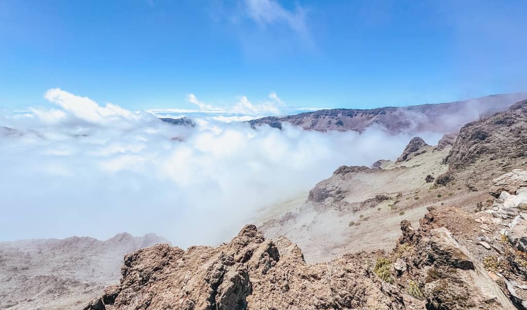 picture of the clouds in the volcano crater at haleakala national park