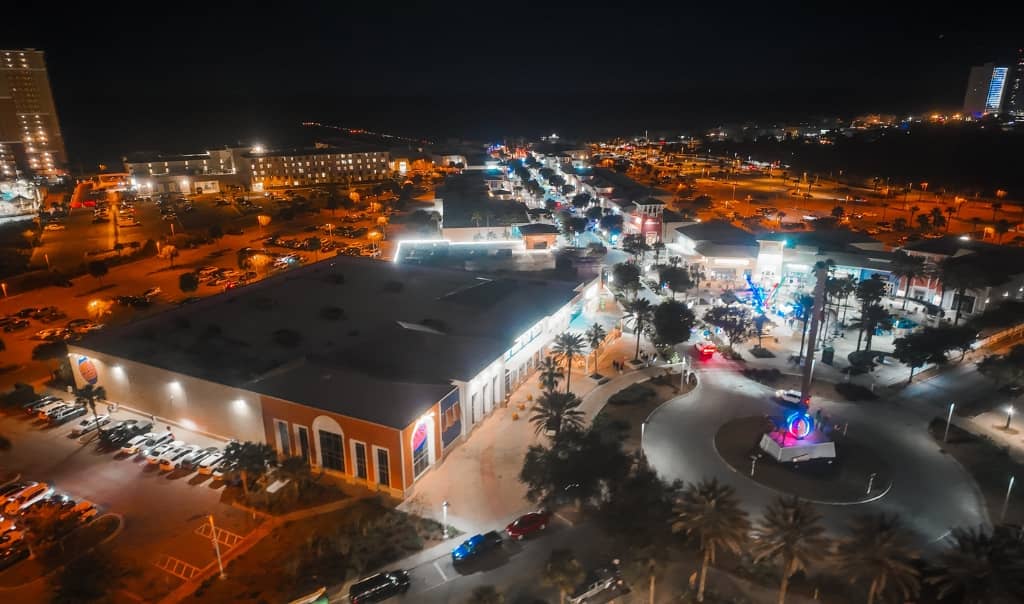 aerial view at night time with tons of lights taken from the sky wheel in panama city beach
